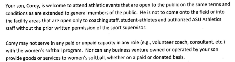 Illustration for article titled Softball Coach's Son, Accused Of Harassing Auburn Players, Violated Rules At Arizona State